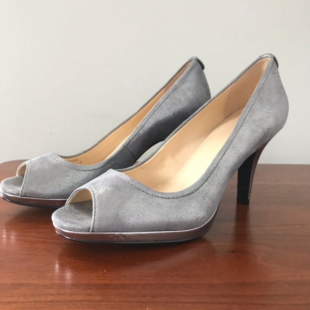 Silver-blue Calvin Klein "Kail" peep toe pumps